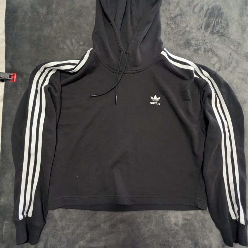 Adidas Cropped Hooded Sweatshirt With Adidas Emblem Women's Small
